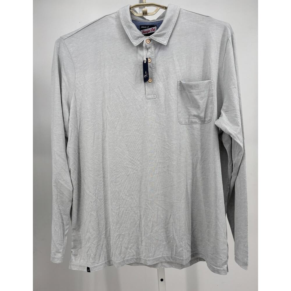 Johnnie O Polo Shirt Men 2XL Light Gray Long Sleeve Burn Out Wash Knit Beach NEW